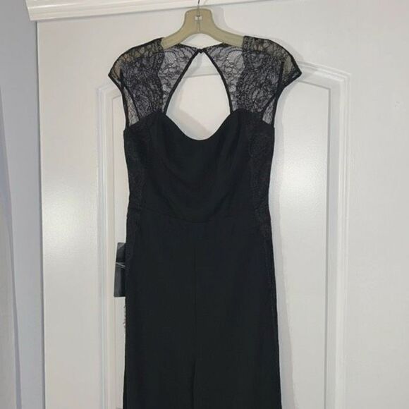 Bebe NWT Black Lace Short Sleeve Evening Jumpsuit - Picture 4 of 9